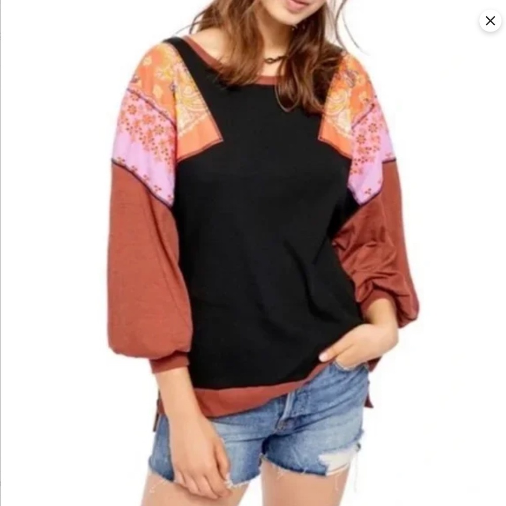 Free People Feelin’ It Flowy Boho Patchwork Top Size Large